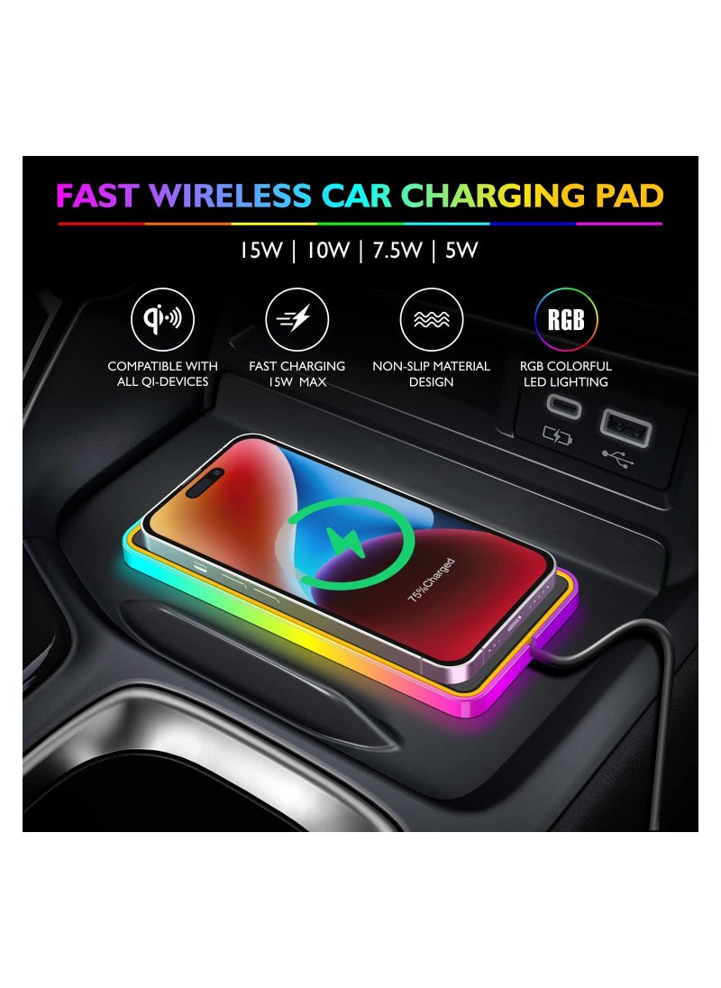 Y&D Wireless Car Charger, Charging Pad Non Slip Phone Mat, RGB Colorful Light Modes Fit for Iphone 14 13 12 11 Pro Max Xs, Samsung Galaxy S23 Ultra S22 S21 S20, Etc  - Image 4