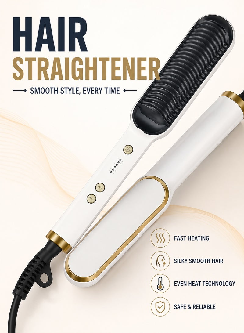HOME 4 YOU Ionic Hair Care Straightener Brush with Thermostatic Control, Anti-Scalding Design, 360-Degree Rotating Base Cord,Hair Styler for Men & Women, Suitable for Home, Travel, Salon, All Hair Types White. - Image 1