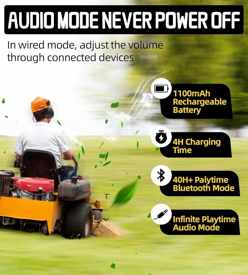 PROHEAR 037BR04 حماية السمع بلوتوث مع محول لخوذات 3M H-700/خوذة DEWALT، سماعة أمان بمدة تشغيل 40 ساعة للعمال في البناء، جز العشب - أسود - Image 2