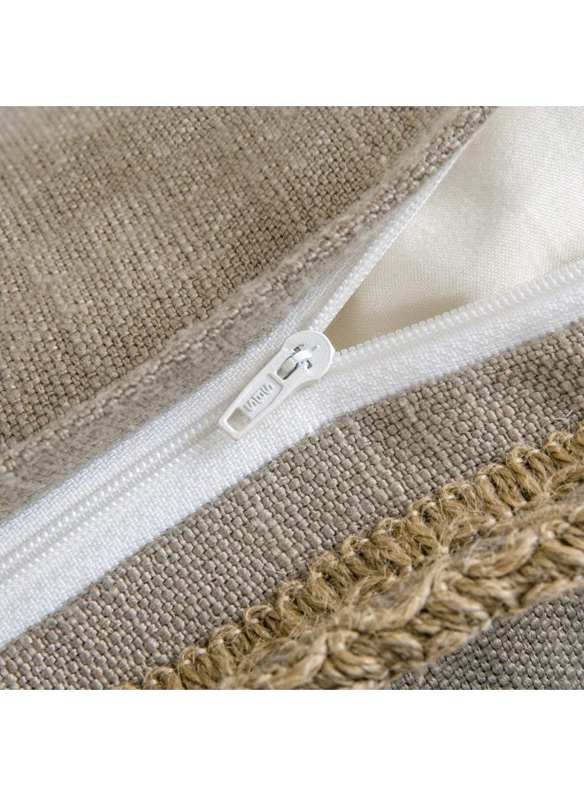 Phantoscope Pack of 2 Farmhouse Decorative Throw Decorative Pillow Cover Burlap Linen Trimmed Tailored Edges Beige Plain 12 x 20 inches 30 x 50 cm - Image 4