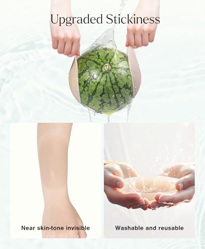 Popilush Nipple Covers for Women - Sticky Bra Reusable Silicone Pasties Waterproof with Travel Case Crème - Image 3