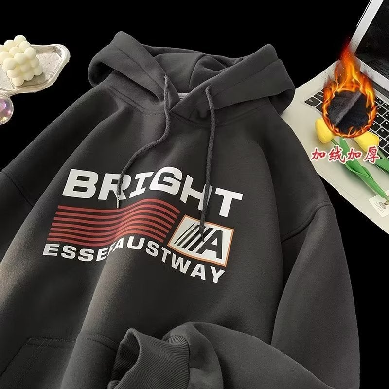 High School Boys 2023 Plush Hoodie Loose Fit Premium Jacket Dark gray fleece-lined 