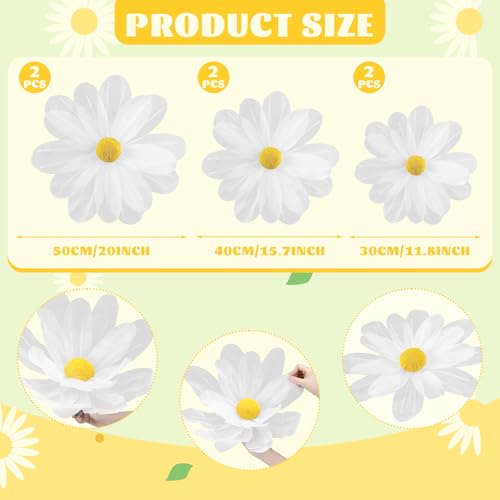 FineCheer 6 Pcs White Large Daisy Flowers for Decoration 12'' 15.8'' 20'' Giant Silk Artificial Flower Fake Daisy for Wedding Garden Birthday Party Bridal Baby Shower Decor, Rod is Not Included - Image 2
