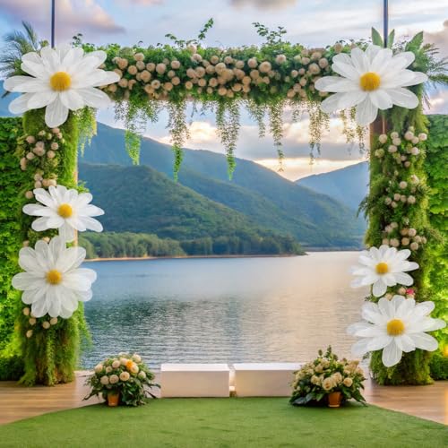 FineCheer 6 Pcs White Large Daisy Flowers for Decoration 12'' 15.8'' 20'' Giant Silk Artificial Flower Fake Daisy for Wedding Garden Birthday Party Bridal Baby Shower Decor, Rod is Not Included - Image 5