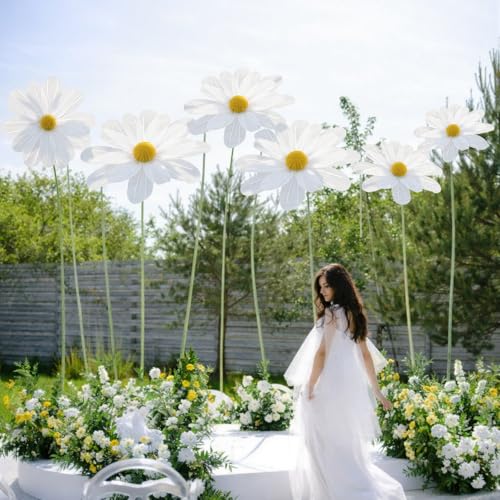 FineCheer 6 Pcs White Large Daisy Flowers for Decoration 12'' 15.8'' 20'' Giant Silk Artificial Flower Fake Daisy for Wedding Garden Birthday Party Bridal Baby Shower Decor, Rod is Not Included - Image 4