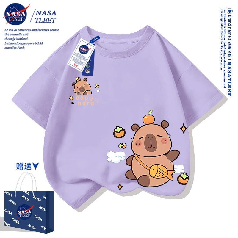 Nasa Co-Branded Kapibalakatone Cotton Short-Sleeved New Arrival All-Match Crewneck Base Shirt Trendy Brand T-Shirt For Boys And Girls - Image 2