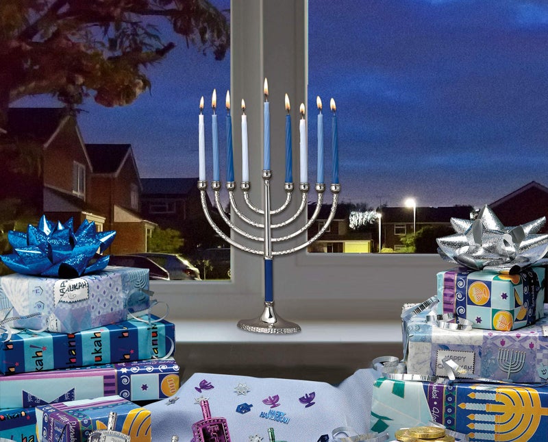Rite Lite Classic Chanukah Menorah with Hammered Accents with Black & Silver - Hanukah Menorah (Blue & Silver) - Image 4