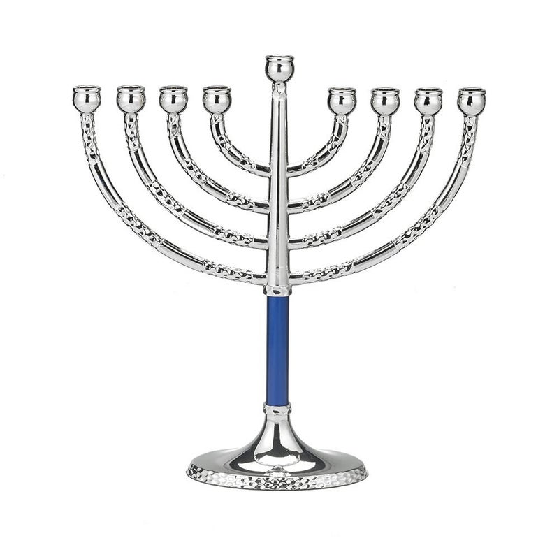 Rite Lite Classic Chanukah Menorah with Hammered Accents with Black & Silver - Hanukah Menorah (Blue & Silver) - Image 1