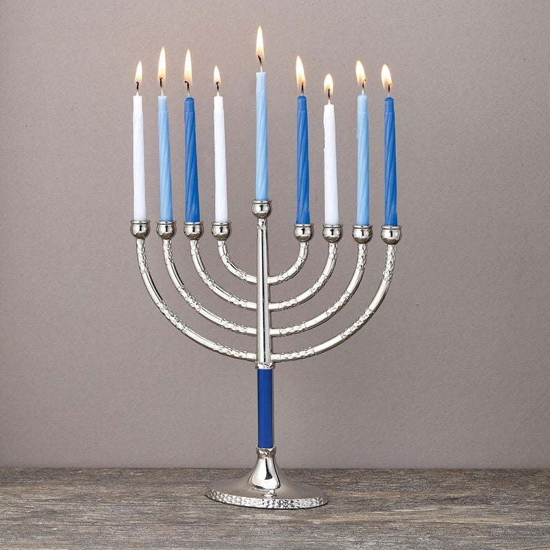 Rite Lite Classic Chanukah Menorah with Hammered Accents with Black & Silver - Hanukah Menorah (Blue & Silver) - Image 3