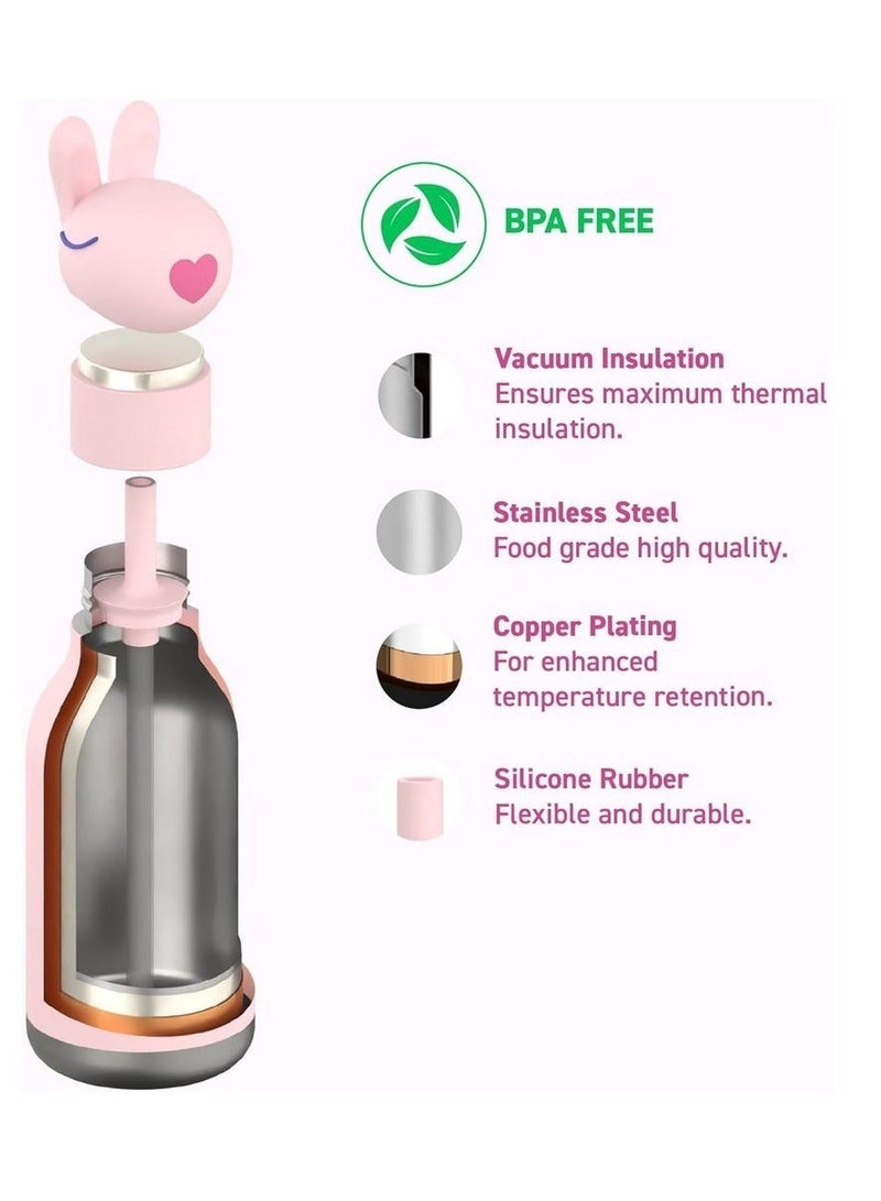 Asobu Bunny Bestie Bottle 16oz Kids Insulated Water Bottle with Straw, Vacuum Stainless Steel, Leakproof BPA-Free, Cute Bunny Design, Cold 24h Hot 12h, School Travel Bottle - Image 4