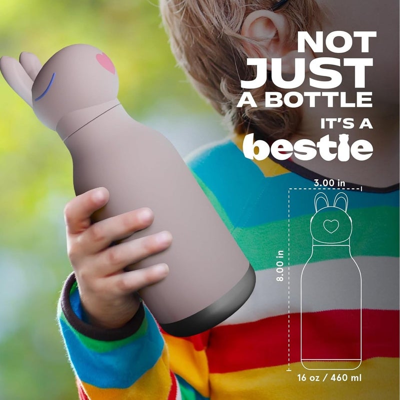 Asobu Bunny Bestie Bottle 16oz Kids Insulated Water Bottle with Straw, Vacuum Stainless Steel, Leakproof BPA-Free, Cute Bunny Design, Cold 24h Hot 12h, School Travel Bottle - Image 5