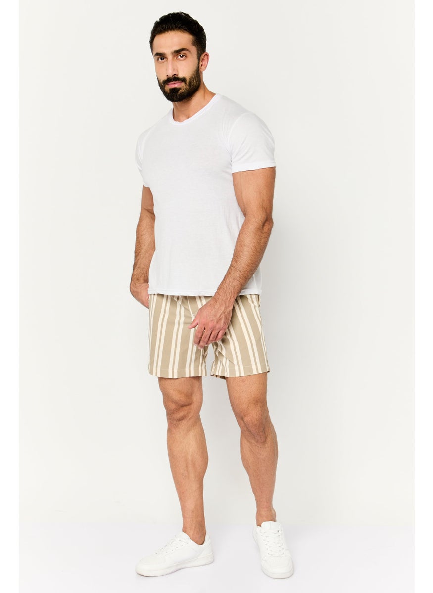 Jack Jones Men Stripes Drawstring Basic Shorts, Beige  - Image 2