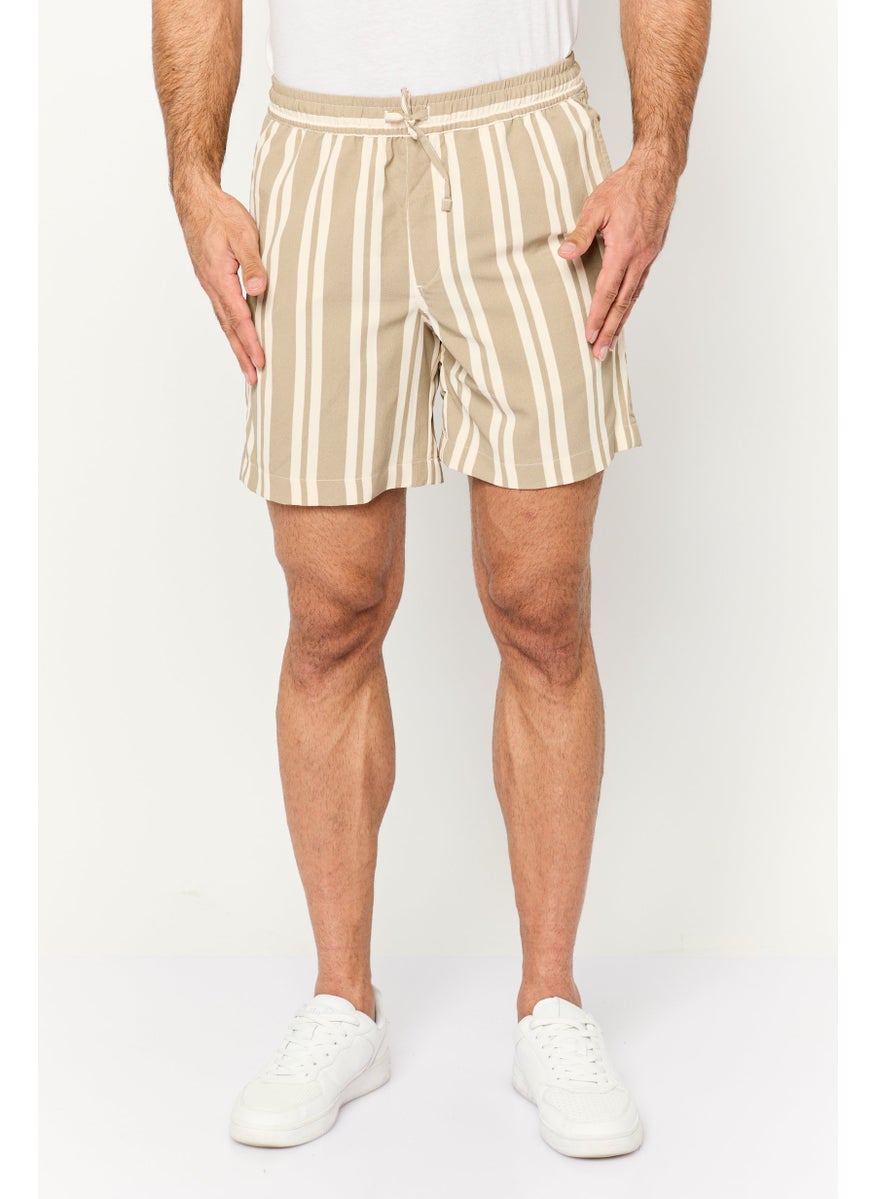 Jack Jones Men Stripes Drawstring Basic Shorts, Beige  - Image 1