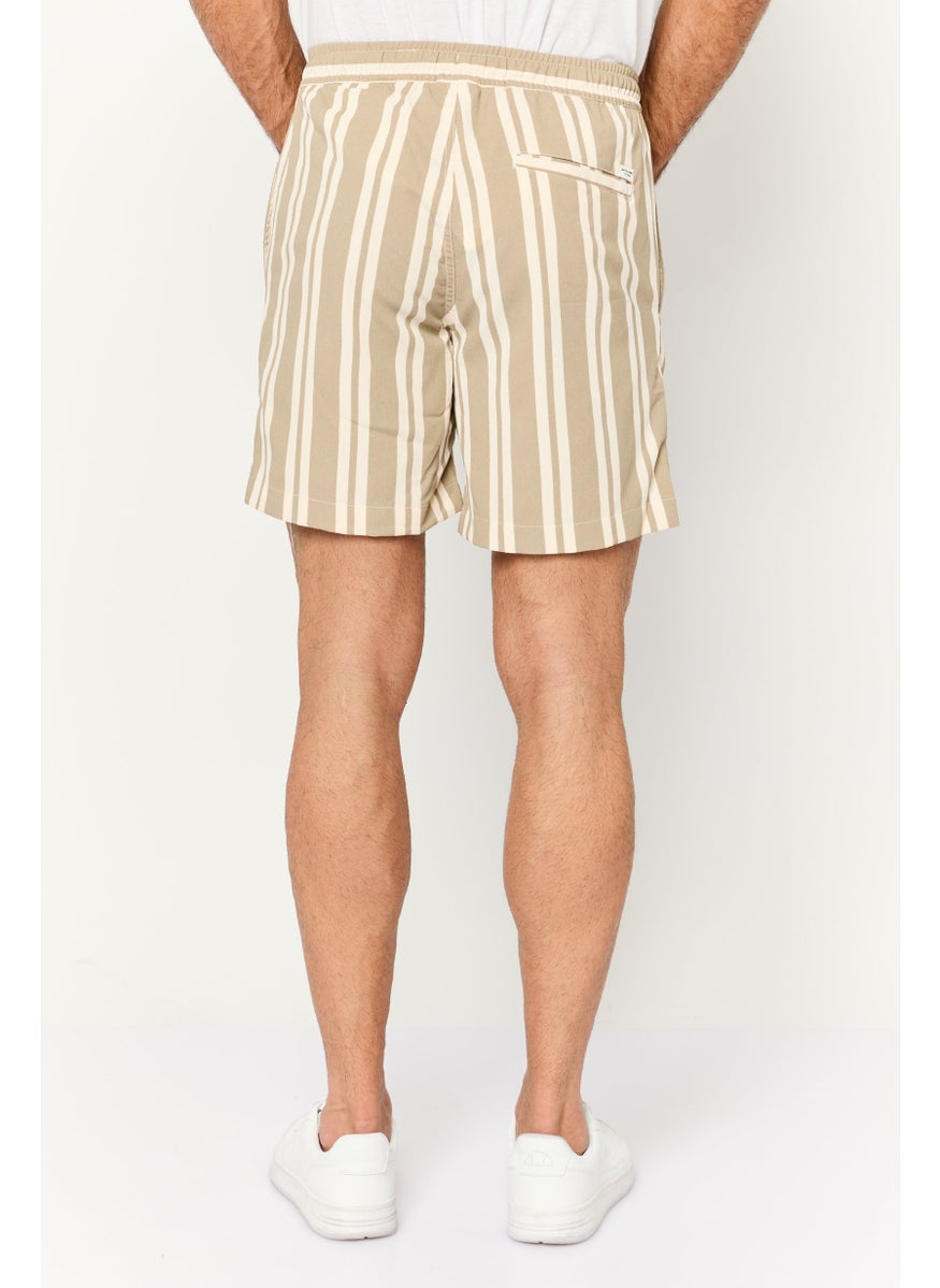 Jack Jones Men Stripes Drawstring Basic Shorts, Beige  - Image 4
