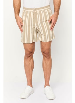 Jack Jones Men Stripes Drawstring Basic Shorts, Beige  - Image 1