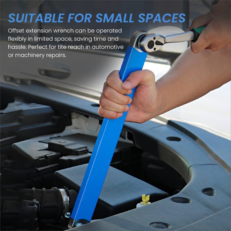 DEPOTA Offset Extension Wrench, Zero Degree Ratchet Extension Set Impact Ready Socket Wrench Extender Tool with 1/2", 1/4", 3/8" Drive Adapters and 1/4" Socket for Tight Place (Blue) - Image 5