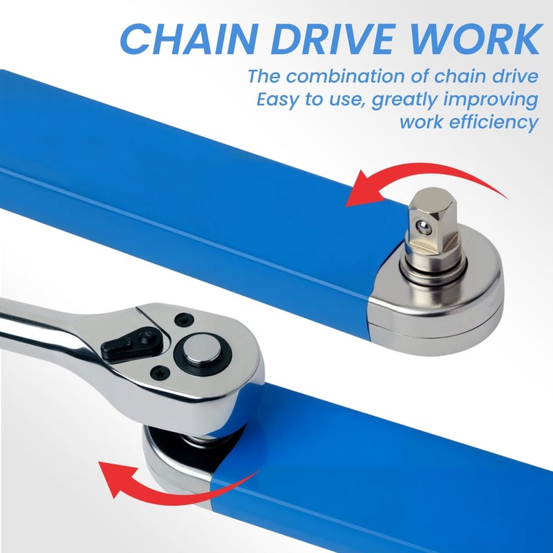 DEPOTA Offset Extension Wrench, Zero Degree Ratchet Extension Set Impact Ready Socket Wrench Extender Tool with 1/2", 1/4", 3/8" Drive Adapters and 1/4" Socket for Tight Place (Blue) - Image 3