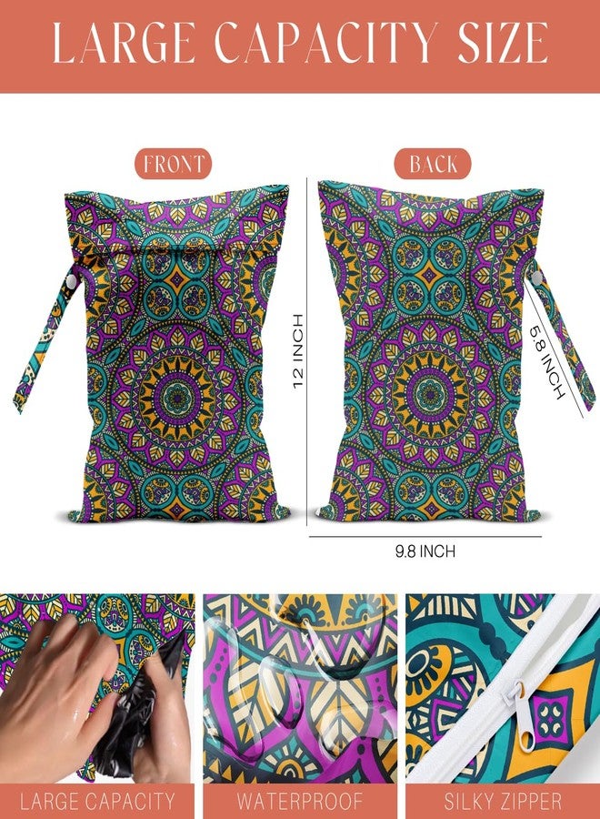 VBCVBGFH 4 Pack Boho Mandala Floral Lover Gift Wet Bag Waterproof Washable Reusable Wet Dry Bag for Swimsuit Clothes Cloth Diaper Travel Pool Yoga Toiletries Gift for Women Sister Mama Birthday Christmas - Image 5