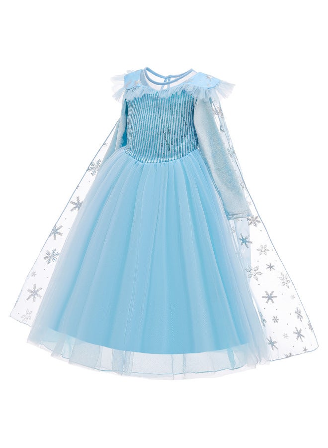 Girls Birthday Dress Frozen Princess Dress Sequined Long-sleeved Detachable Cape Dress Performance Dress
