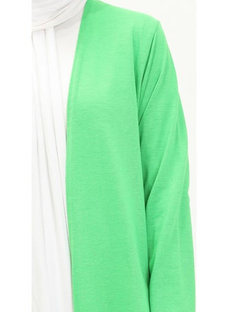 Sefa Merve Plain Long Cardigan 8615-02 Light Green  - Image 4