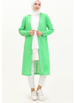 Sefa Merve Plain Long Cardigan 8615-02 Light Green  - Image 1