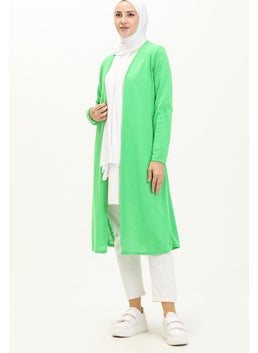 Sefa Merve Plain Long Cardigan 8615-02 Light Green  - Image 2