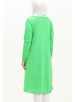 Sefa Merve Plain Long Cardigan 8615-02 Light Green  - Image 5