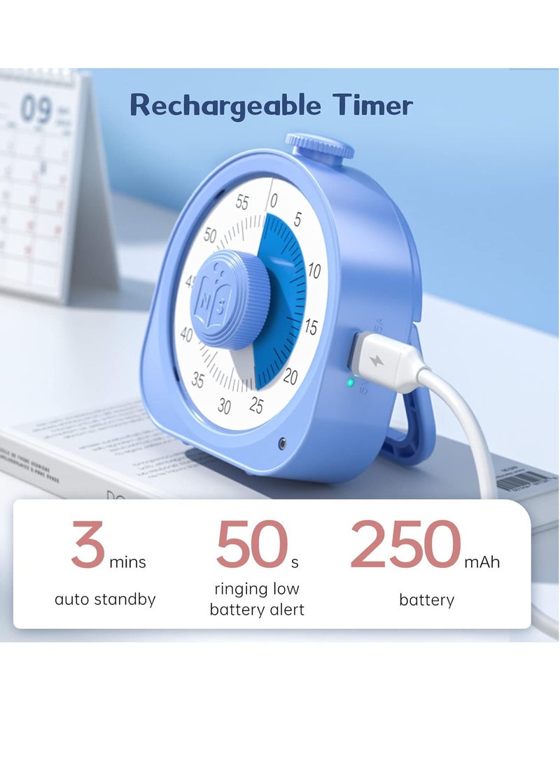 Bukela Timer Rechargeable 60 Minute Visual Timer Desk Countdown Time Clock for Kids and Adults, Kitchen Timer Cooking Pomodoro Timer Productivity, Time Management Tool for Teaching Classroom (Blue) - Image 3