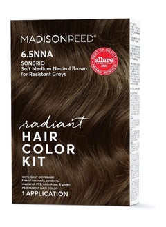 Madison Reed Radiant Hair Color Kit, Soft Medium Neutral Brown for 100% Coverage of Resistant Gray Hair, Ammonia-Free, 6.5NNA Sondrio Brown, Permanent Hair Dye, Pack of 1  - Image 1