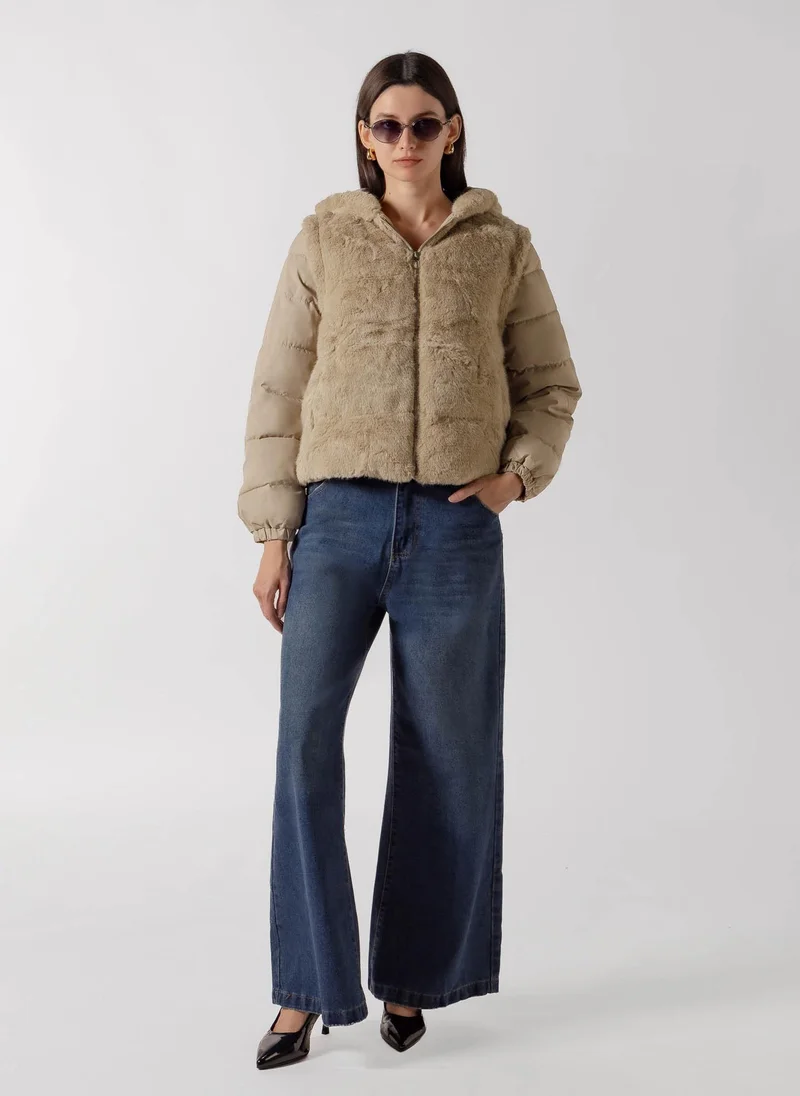 Shapes FAUX FUR PANEL PUFFER