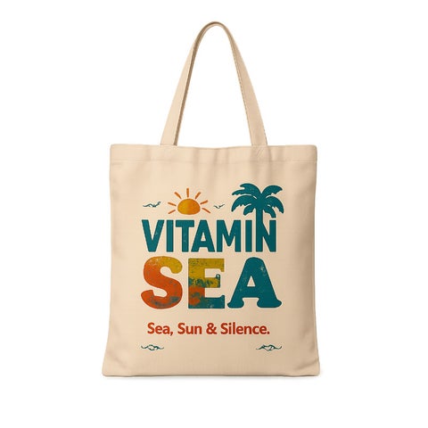 شنطة توت باج قماش للنساء، طبعة صيفي "Vitamin Sea - Sea, Sun & Silence"، شنطة كتف وتسوق صديقة للبيئة وقابلة لإعادة الاستخدام للبحر والتسوق والاستخدام اليومي، مقاس كبير 30x40 سم