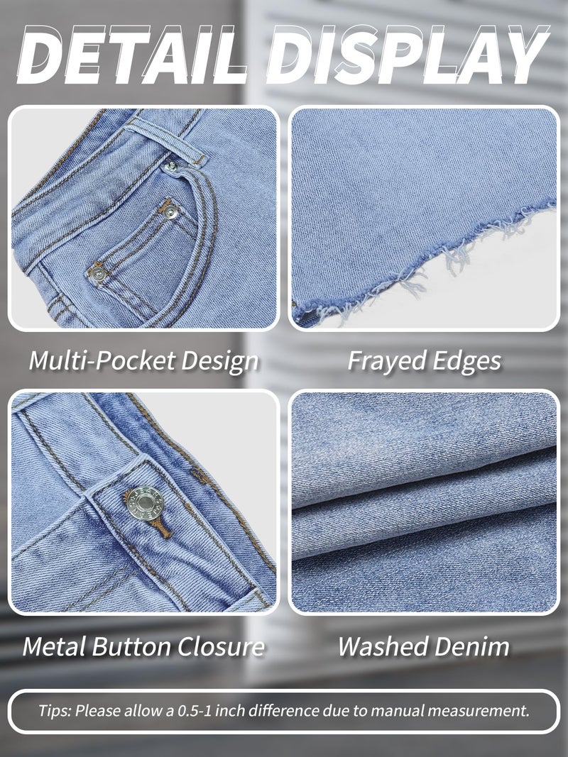 ELLEVEN Mini Jean Skirts for Women Denim Trendy Low Waisted Denim Skirt Casual High Stretchy Raw Hem Y2K Button A Line Jean Skirts with Pockets Blue Denim Medium - Image 5