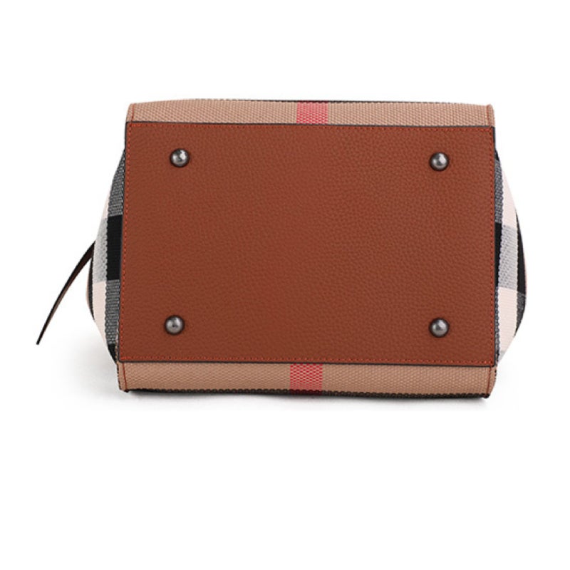 Checked Leather Adjustable Shoulder Strap Folding Handheld Shoulder Tote Bag - Image 5