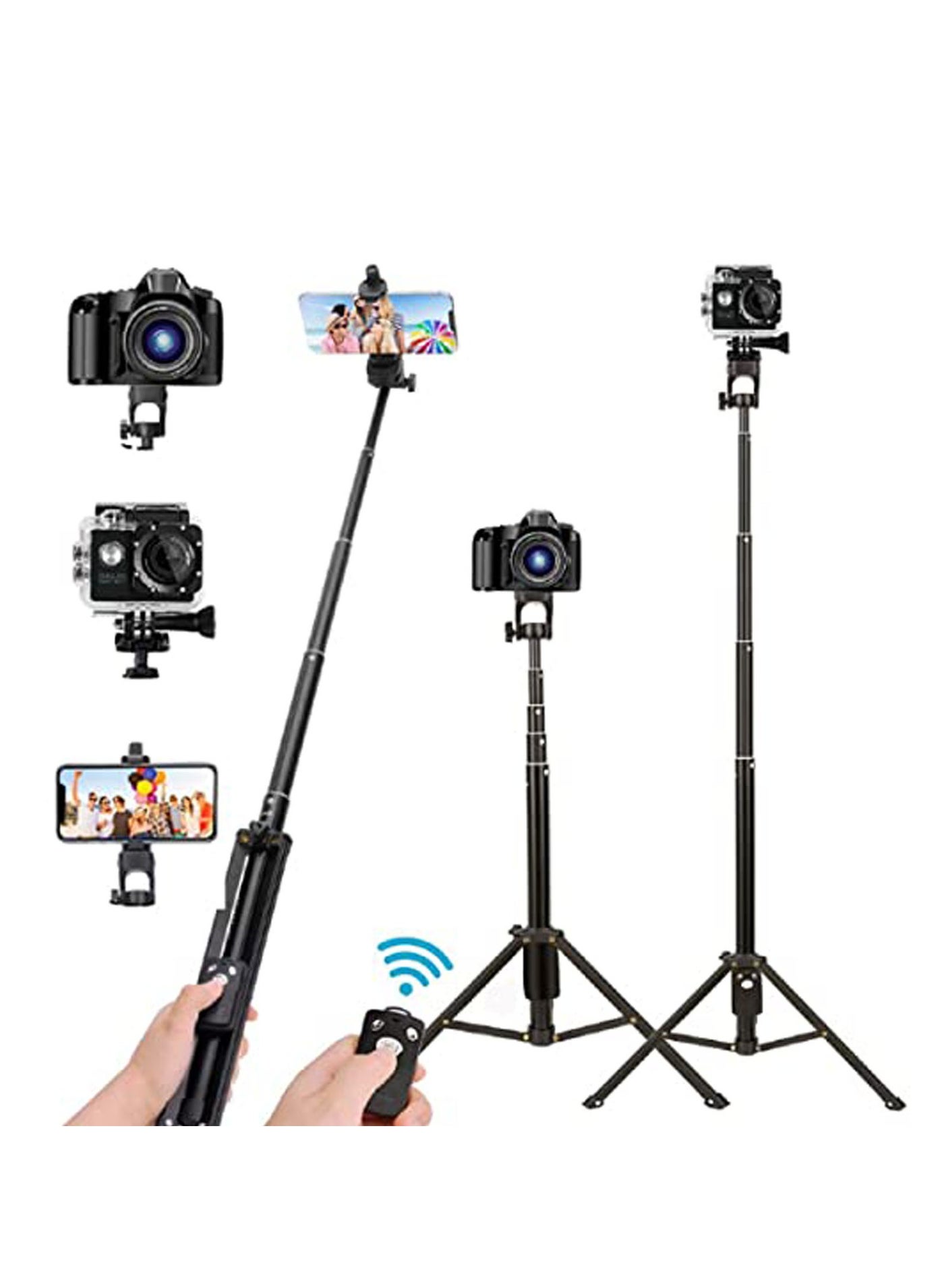 TYCOM Selfie Stick For Phone Size 4.5-6.2Inch, Extendable to 134cm Selfie Stick Tripod with Bluetooth Wireless Remote Phone Holder (134cm Short)