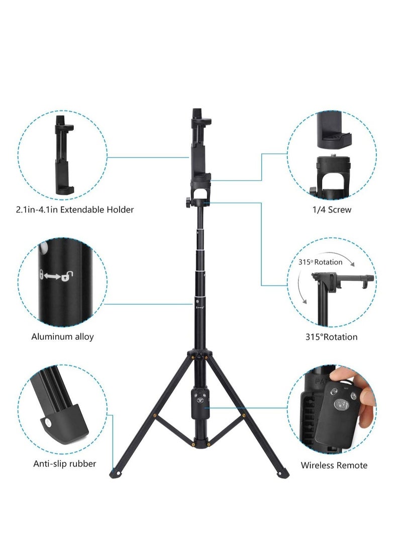 TYCOM - Tycom Selfie Stick For Phone Size 4.5-6.2Inch, Extendable to 134cm Selfie Stick Tripod with Bluetooth Wireless Remote Phone Holder (134cm Short) - Image 1