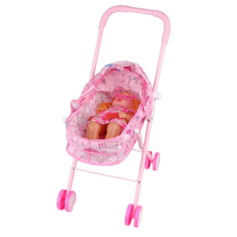 klarako Pink Cute Stroller Pushchair Pram Foldable Child Girls Trolley Toy W/Doll - Image 3