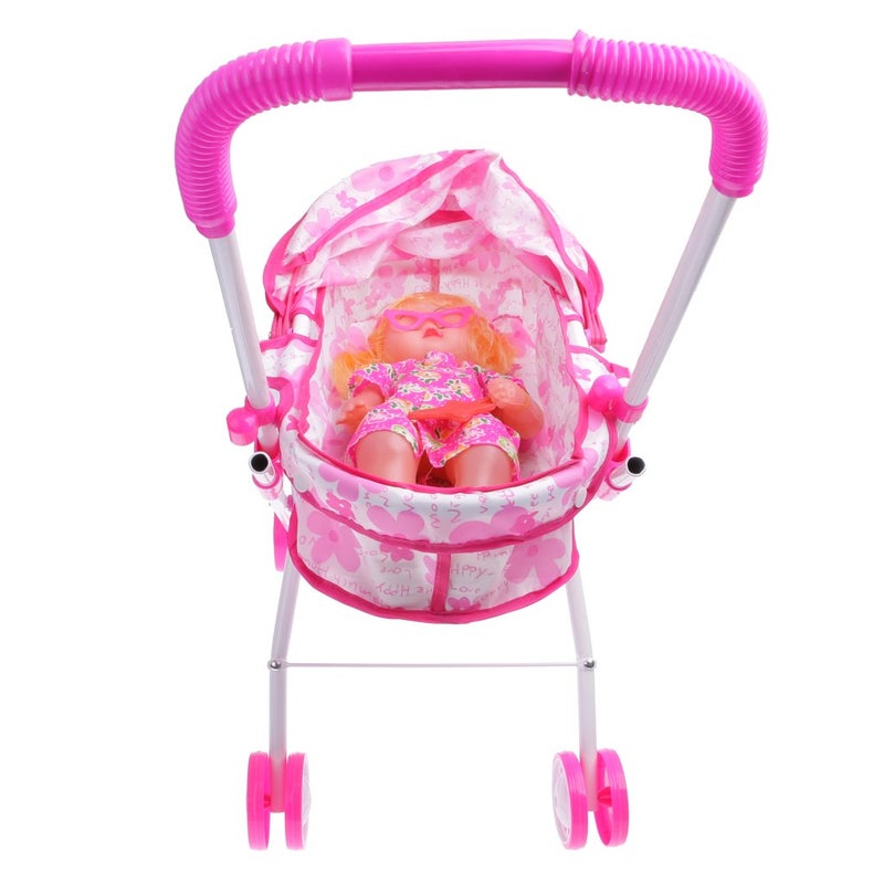 klarako Pink Cute Stroller Pushchair Pram Foldable Child Girls Trolley Toy W/Doll - Image 4