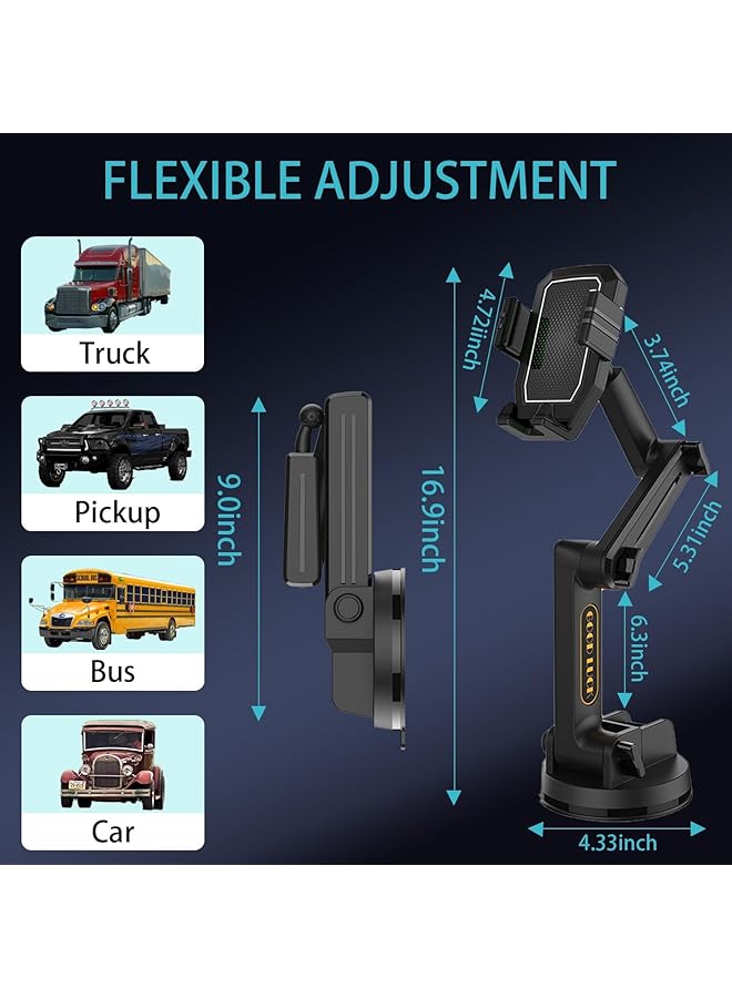 KASTWAVE Heavy-Duty Truck Phone Mount - 16.9" Long Arm Dashboard/Windshield Holder With Super Suction Cup, 360° Adjustable For Pickup & Commercial Trucks (Black, 3Lb Capacity) - Image 4