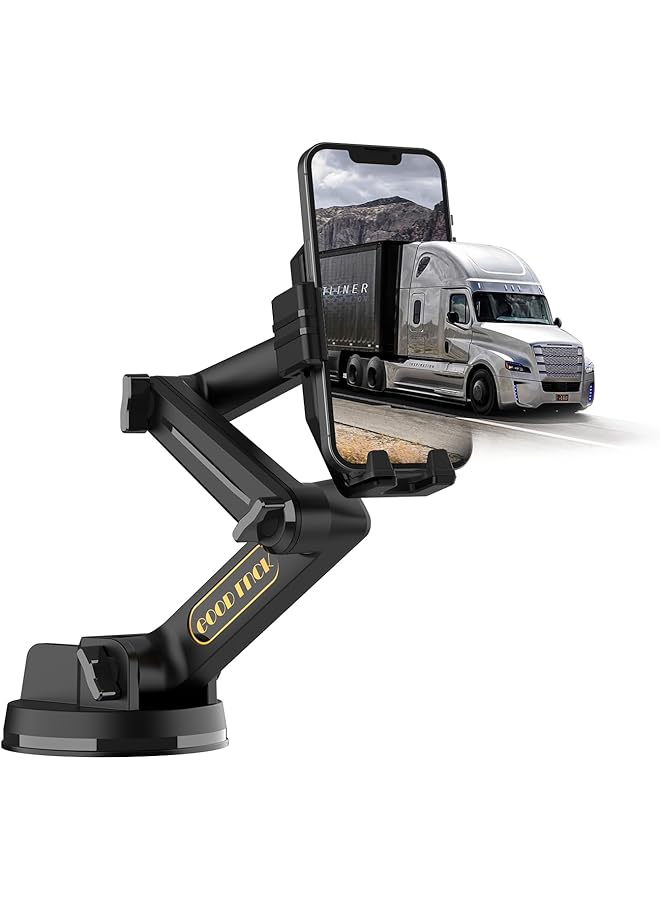 KASTWAVE Heavy-Duty Truck Phone Mount - 16.9" Long Arm Dashboard/Windshield Holder With Super Suction Cup, 360° Adjustable For Pickup & Commercial Trucks (Black, 3Lb Capacity) - Image 1