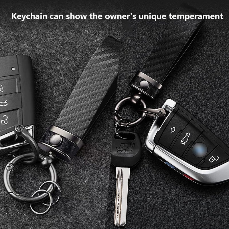 Kewucn Carbon Fiber Style Car Key Chain with Microfiber Leather and 360 Degree Rotatable D-Ring - Image 5