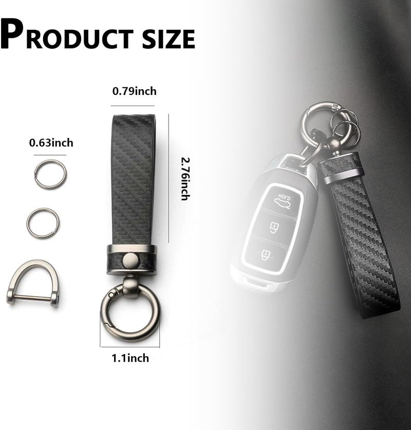 Kewucn Carbon Fiber Style Car Key Chain with Microfiber Leather and 360 Degree Rotatable D-Ring - Image 2