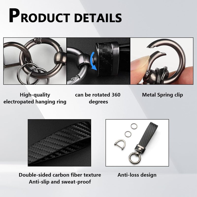 Kewucn Carbon Fiber Style Car Key Chain with Microfiber Leather and 360 Degree Rotatable D-Ring - Image 3
