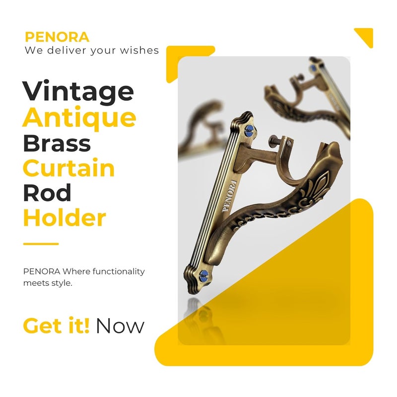 PENORA Aluminium Curtain Holder for Window and Door Parda Holder with Finials Set for Home Decor | Curtain Rod Holder | Curtain Accessories and Curtain Brackets Pack of 2 (Antique Brass) - Image 4
