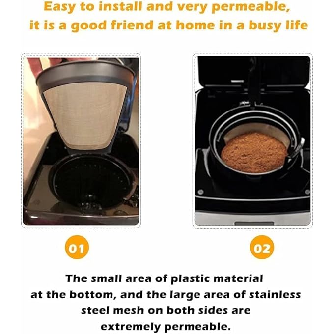OneNine 2 Pcs Coffee Filter Reusable Coffee Filters 612 Cup Stainless Steel Cone Coffee Filter With Handle Fine Mesh No Residue Durable For Cuisinart Coffee Maker Filter And Brewers4 - Image 4