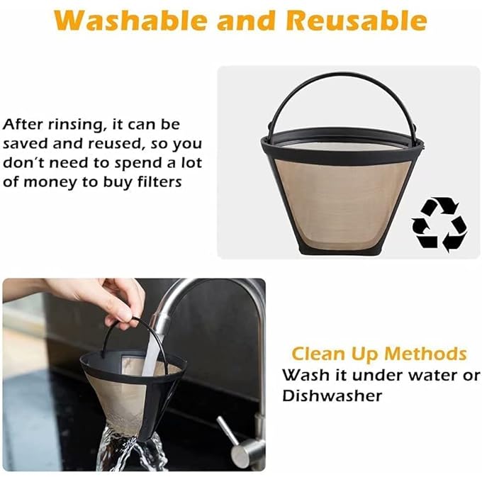 OneNine 2 Pcs Coffee Filter Reusable Coffee Filters 612 Cup Stainless Steel Cone Coffee Filter With Handle Fine Mesh No Residue Durable For Cuisinart Coffee Maker Filter And Brewers4 - Image 5