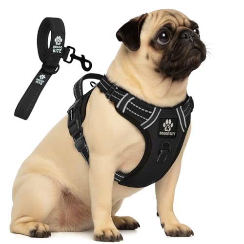 Doggo Bite Premium Reflective Dog Vest Harness| Soft Breathable| Padded Handle| Adjustable Straps & Luxury Buckle| No-Choke with Free Designer Leash-19mm| Chest (22-28inch) All Small Breeds 4-13Kg - Image 1