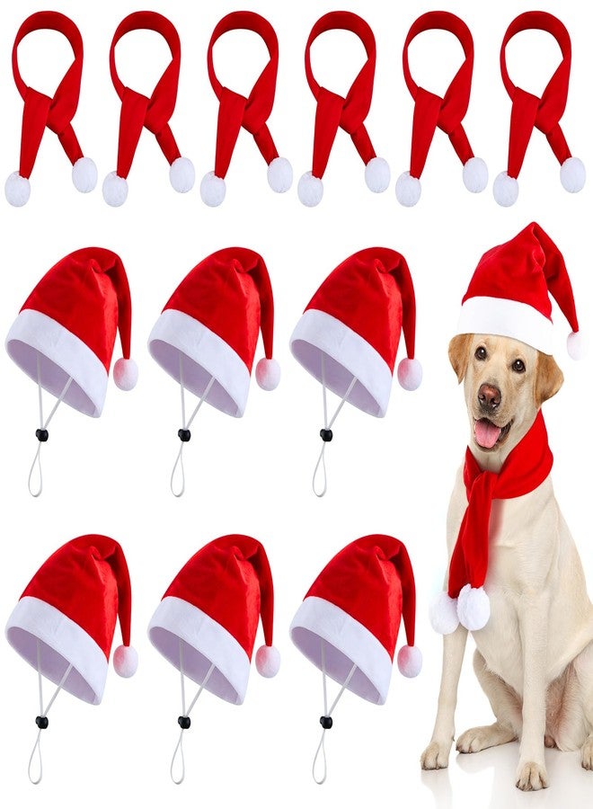 Weewooday 12 Pcs Mini Christmas Pet Santa Hat Scarf Set Adult Xmas Small Animal Tiny Santa Hat with Adjustable Chin Strap for Chicken Cat Dog Hamster Guinea Gift(Large,Classic Style) - Image 1