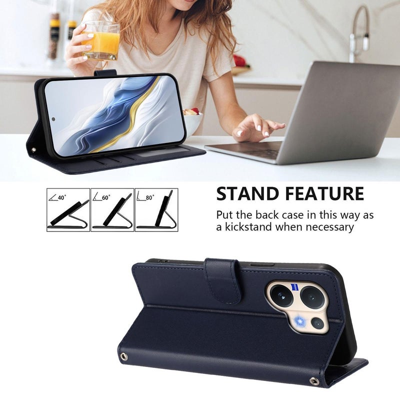 إيروريكس جراب هاتف من الجلد المنقوش عالميًا لهاتف vivo V60 5G مع حزام يد (أزرق) - Image 3