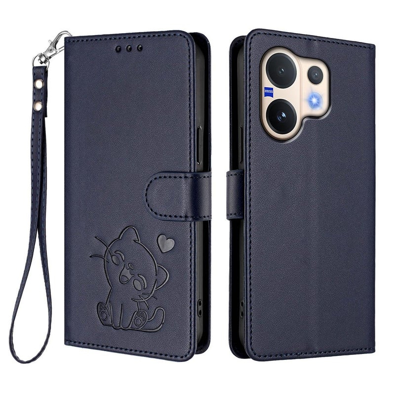 إيروريكس جراب هاتف من الجلد المنقوش عالميًا لهاتف vivo V60 5G مع حزام يد (أزرق) - Image 2