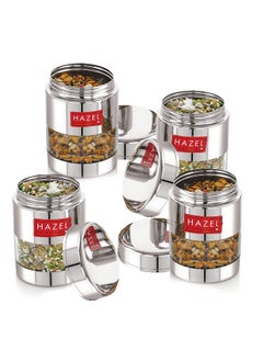 Hazel HAZEL Stainless Steel Mukhwas Container | 170 ml See Through Small Containers for Kitchen Storage Set | Transparent Airtight Jars, Set of 4  - Image 1